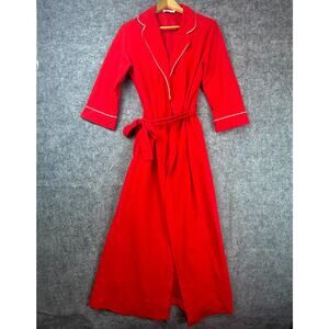 Vintage Vassarette Robe Womens Red Housecoat Notch Lapel Housewife Old Hollywood